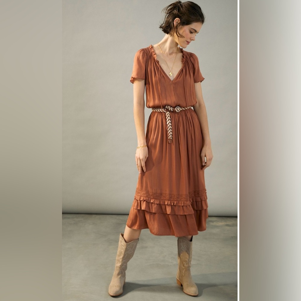 Anthropologie Rust Midi Dress